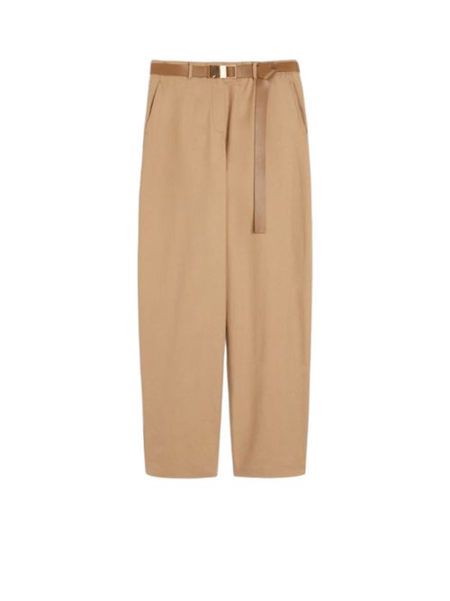 Pantalone da donna in puro cotone con gamba larga e linea leggermente affusolata al fondo, color cammello MAX MARA STUDIO | 6136115106002