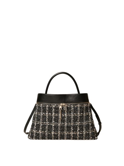 Borsa da donna shopper in tweed e ecopelle, a mano/tracolla, colore bianco/nero. TWINSET | 252TD827004253