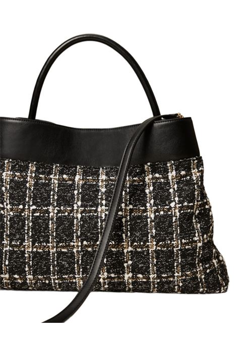 Borsa da donna shopper in tweed e ecopelle, a mano/tracolla, colore bianco/nero. TWINSET | 252TD827004253