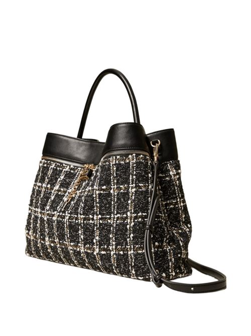 Borsa da donna shopper in tweed e ecopelle, a mano/tracolla, colore bianco/nero. TWINSET | 252TD827004253