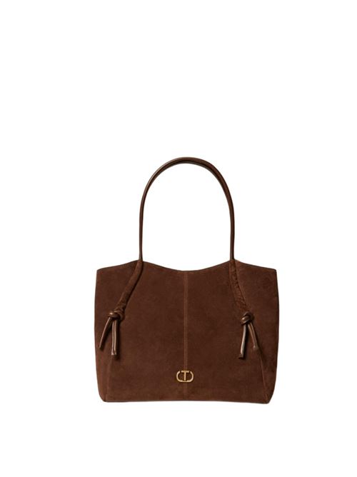 Borsa da donna in pelle scamosciata, shopper, manici in pelle, colore coffee. TWINSET | 252TD835000203