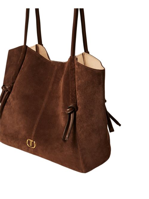 Borsa da donna in pelle scamosciata, shopper, manici in pelle, colore coffee. TWINSET | 252TD835000203
