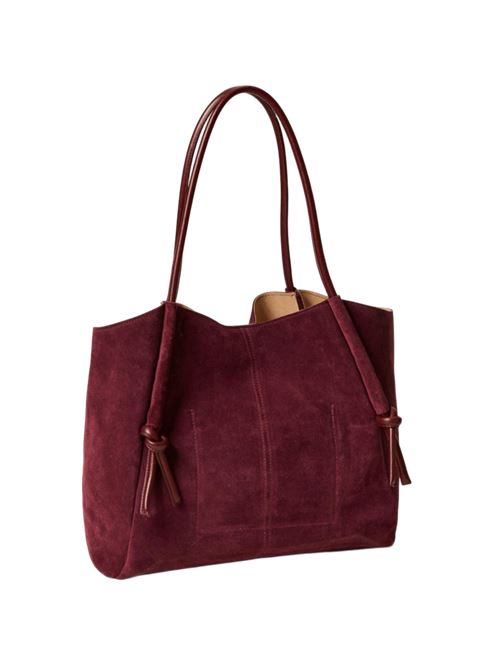 Borsa da donna in pelle scamosciata, shopper, manici in pelle, colore bordeaux. TWINSET | 252TD835005609