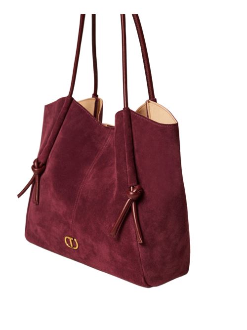 Borsa da donna in pelle scamosciata, shopper, manici in pelle, colore bordeaux. TWINSET | 252TD835005609