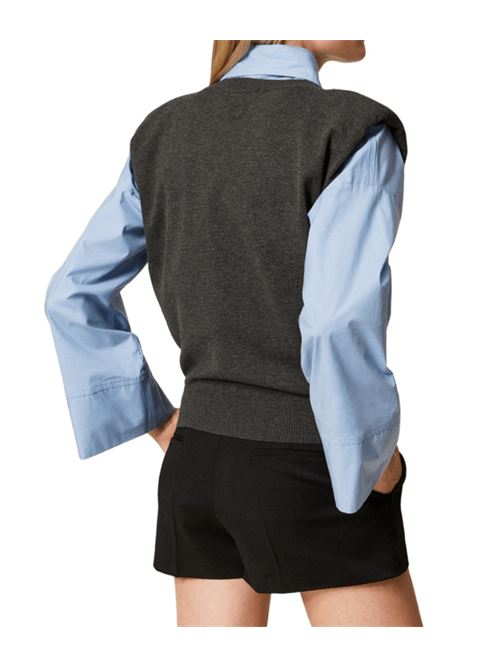 Top da donna in misto viscosa, maniche ad aletta, colore grigio. TWINSET | 252TF303112840