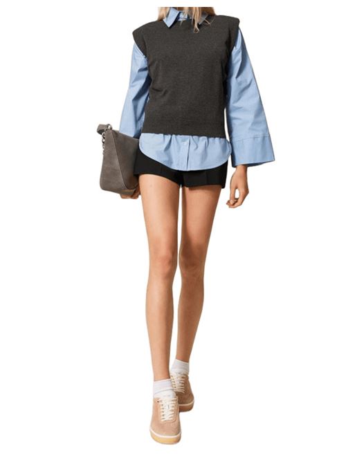 Top da donna in misto viscosa, maniche ad aletta, colore grigio. TWINSET | 252TF303112840