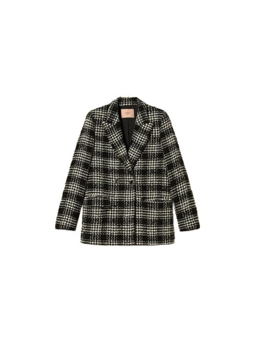 Giacca da donna in misto cotone bouclé, fantasia check  bianco/nero. TWINSET | 252TT211112876