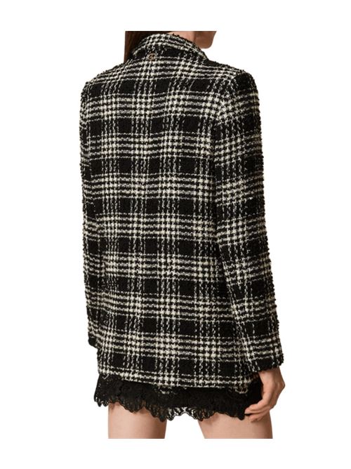 Giacca da donna in misto cotone bouclé, fantasia check  bianco/nero. TWINSET | 252TT211112876