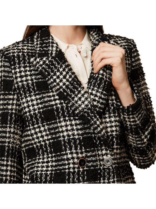 Giacca da donna in misto cotone bouclé, fantasia check  bianco/nero. TWINSET | 252TT211112876