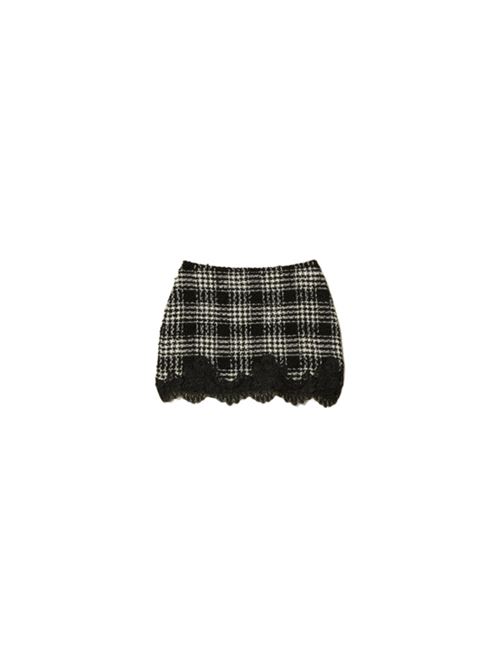 Minigonna in misto cotone bouclé, pizzo, fantasia check  bianco/nero. TWINSET | 252TT211212876