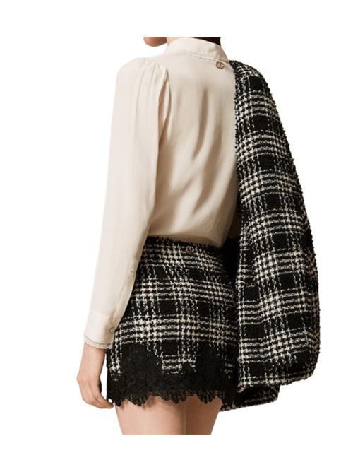 Minigonna in misto cotone bouclé, pizzo, fantasia check  bianco/nero. TWINSET | 252TT211212876