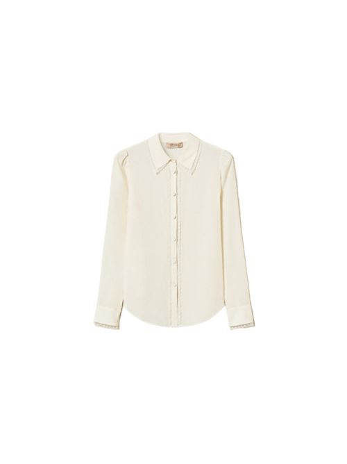 Camicia da donna in misto seta, maniche lunghe, dettagli in pizzo, color avorio TWINSET | 252TT214200282
