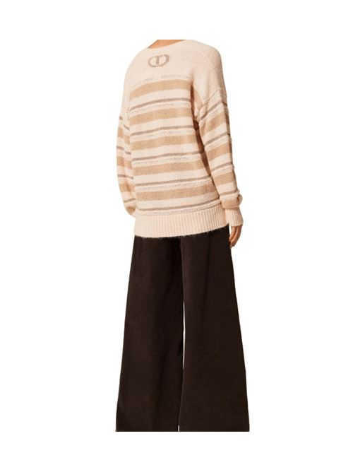 Pantaloni da donna in velluto stretch, gamba ampia, color marrone scuro. TWINSET | 252TT218011054