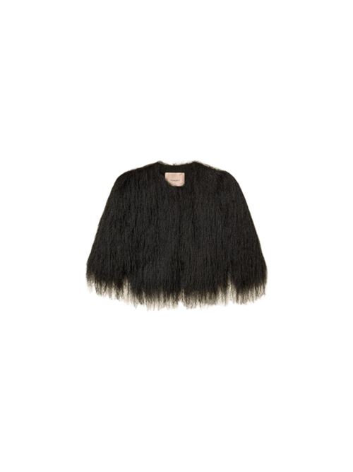 Giacca da donna in tessuto effetto franghe, manica corta, colore nero. TWINSET | 252TT230000006