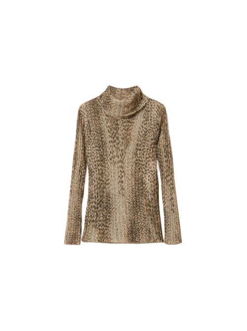 Maglia in misto lana e lurex , dolcevita, stampa animalier all-over nei toni di marrone. TWINSET | 252TT349013041