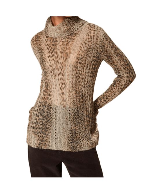 Maglia in misto lana e lurex , dolcevita, stampa animalier all-over nei toni di marrone. TWINSET | 252TT349013041