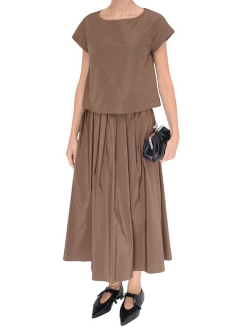 Gonna midi in taffetà di misto cotone con pieghe inserite in vita, color cioccolato WEEKEND MAX MARA | 5106035106019