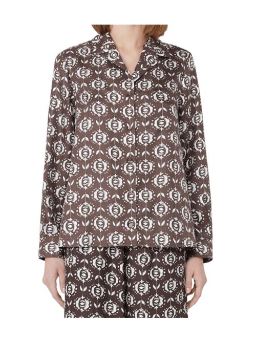 Camicia da donna in pura seta, stile pigiama, fantasia all-over sullo sfondo marrone WEEKEND MAX MARA | 5116065106001