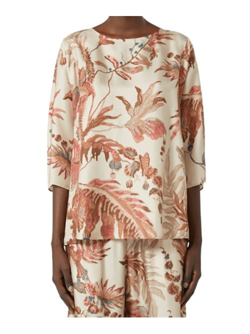 Blusa in pura seta, manica a 3/4, fantasia all-over sullo sfondo beige WEEKEND MAX MARA | 5116095106001
