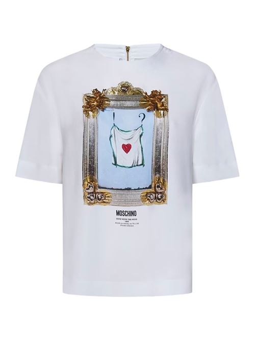 Maglietta bianca Donna con stampa cornice sul davanti e cerneira dorata MOSCHINO COUTURE | 02150433V1001