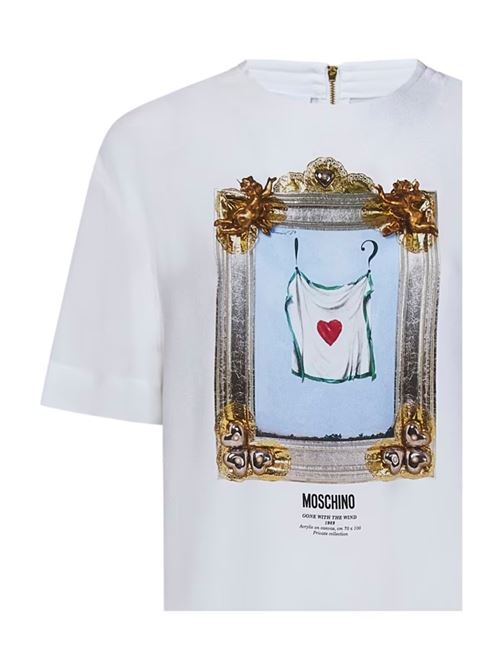 Maglietta bianca Donna con stampa cornice sul davanti e cerneira dorata MOSCHINO COUTURE | 02150433V1001