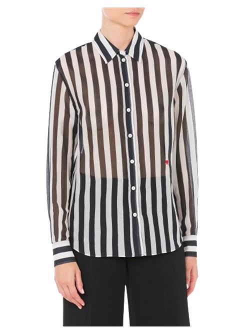 Camicia donna a righe in cotone e seta bianca e nera MOSCHINO COUTURE | 02230544A2555