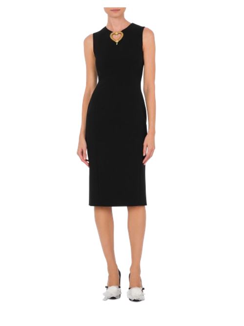 Abito tubinio donna nero con gioiello cuore davanti MOSCHINO COUTURE | 04150424A0555