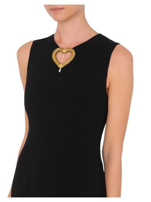 Abito tubinio donna nero con gioiello cuore davanti MOSCHINO COUTURE | 04150424A0555