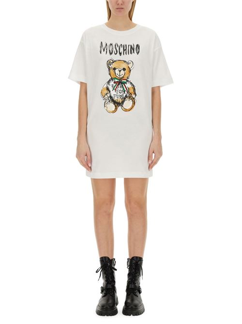 Abito donna Bianco in cotone con logo e Teddy bear sul davanti MOSCHINO COUTURE | 0450205411001