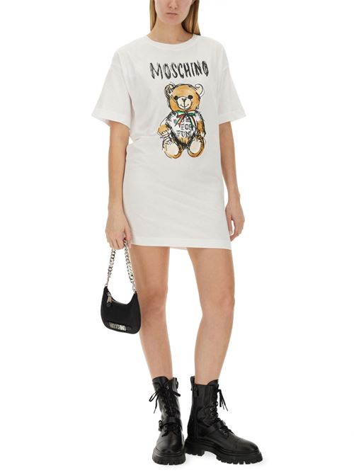 Abito donna Bianco in cotone con logo e Teddy bear sul davanti MOSCHINO COUTURE | 0450205411001