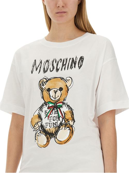 Abito donna Bianco in cotone con logo e Teddy bear sul davanti MOSCHINO COUTURE | 0450205411001