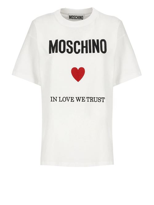T-shirt donna bianca con cuore e slogan in Love we trust MOSCHINO COUTURE | 070305412001