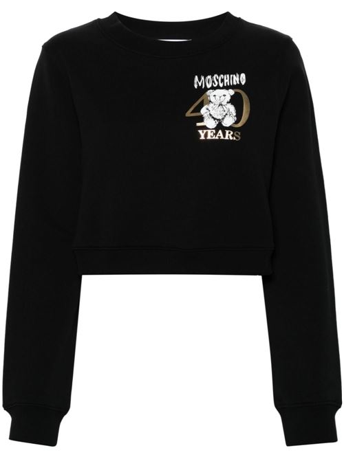 Felpa nera donna con stampa Teddy Bear sul petto anniversario 40 years MOSCHINO COUTURE | 17070428A1555