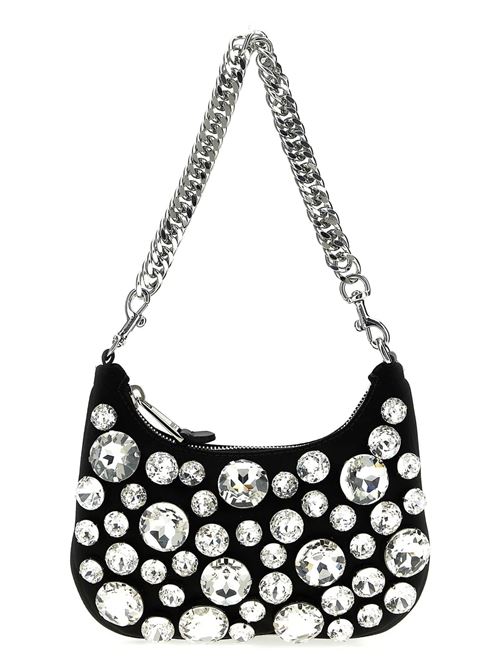 Borsa donna a spalla nera in raso con strass MOSCHINO COUTURE | 73088220A2555