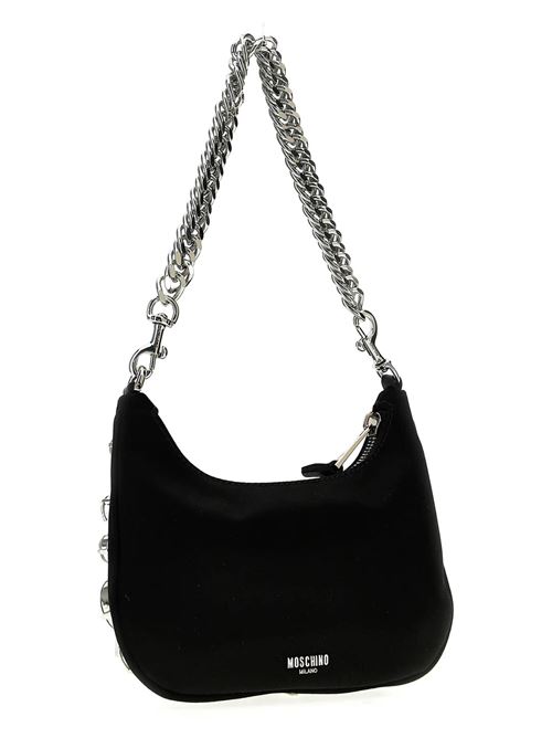 Borsa donna a spalla nera in raso con strass MOSCHINO COUTURE | 73088220A2555