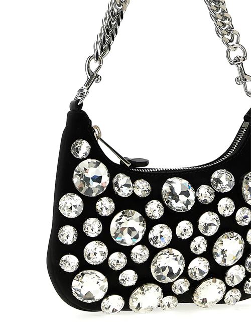 Borsa donna a spalla nera in raso con strass MOSCHINO COUTURE | 73088220A2555