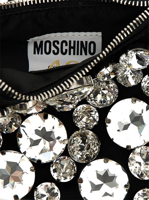 Borsa donna a spalla nera in raso con strass MOSCHINO COUTURE | 73088220A2555