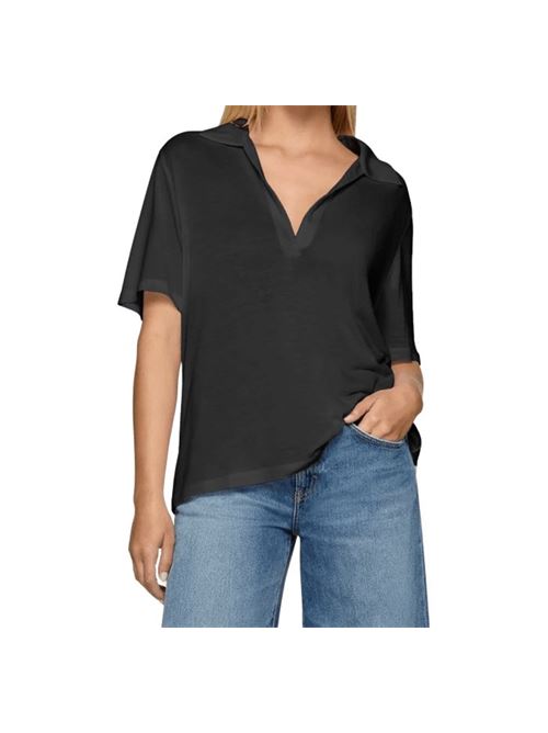 Polo donna scollo V misto modal e seta nero DONDUP | DS022JF0349DXXX999