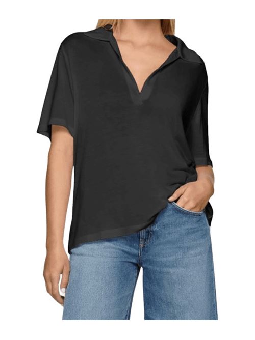 Polo donna scollo V misto modal e seta nero DONDUP | DS022JF0349DXXX999