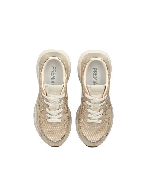 sneakers donna pelle/tela/camoscio beige, logo platino PREMIATA | LAURYN7486