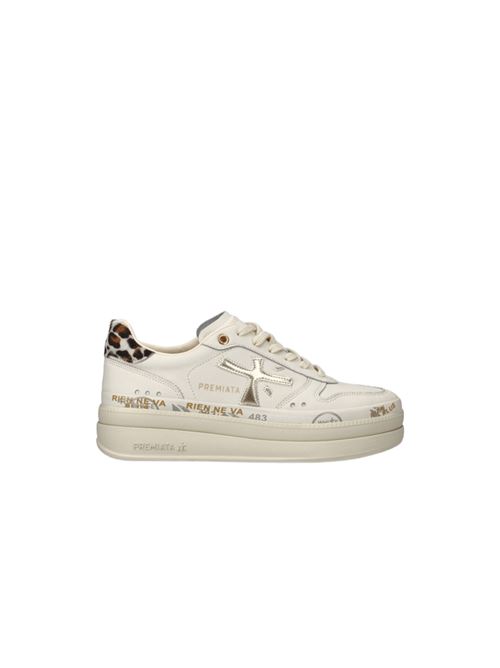 sneakers donna platform pelle avorio, logo argento, tallon animalier PREMIATA | MICOL7441