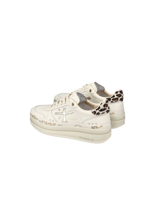 sneakers donna platform pelle avorio, logo argento, tallon animalier PREMIATA | MICOL7441