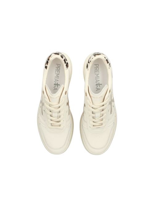 sneakers donna platform pelle avorio, logo argento, tallon animalier PREMIATA | MICOL7441