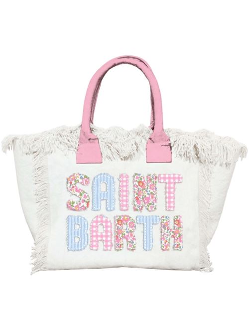 borsa a mano frange applicazioni patchwork cotone bianco MC2 SAINT BARTH | COL000100165HSB01