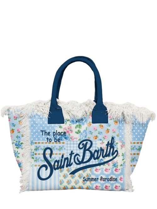 borsa donna a mano frange patchwork cotone celeste MC2 SAINT BARTH | COL000101087H31