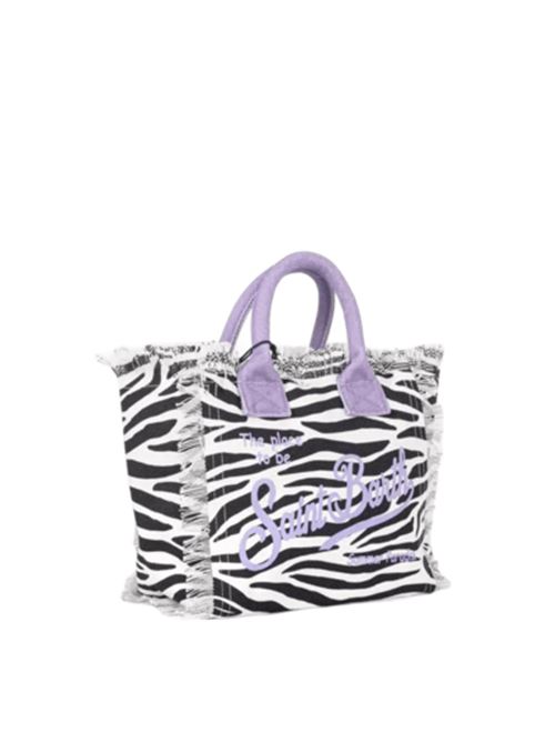 borsa a mano frange stampa all over zebrata cotone bianco/nero MC2 SAINT BARTH | COL000101546H124