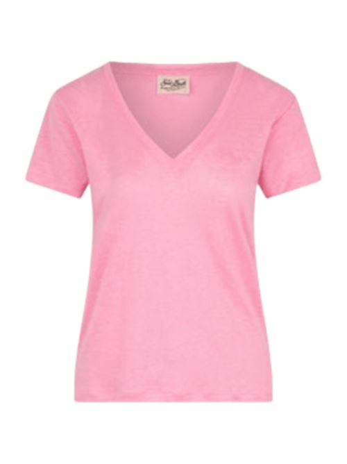 maglia donna mezza manica sc. V lino rosa MC2 SAINT BARTH | ELOI00100033HSB23EMB