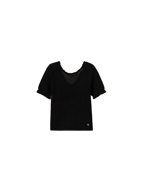t-shirt donna misto cotone nera TWINSET | MAGLIERIA | 251AP321100006