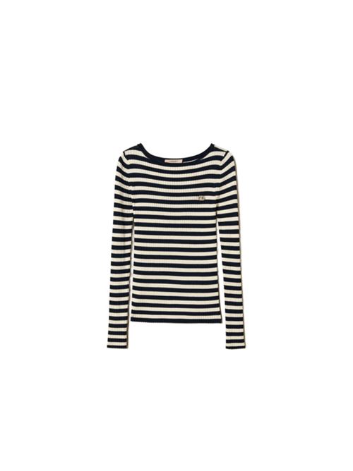 maglia donna righe misto viscosa manica lunga bianco/ blu notte TWINSET | MAGLIERIA | 251TP347112342