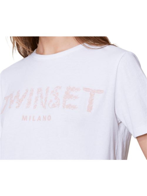 t-shirt donna ricamo cotone bianca TWINSET | 251TT204212518